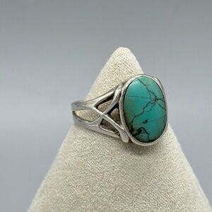 Vintage Sterling Silver and Turquoise Cabochon Mens Ring 12.5 Primitive, Boho